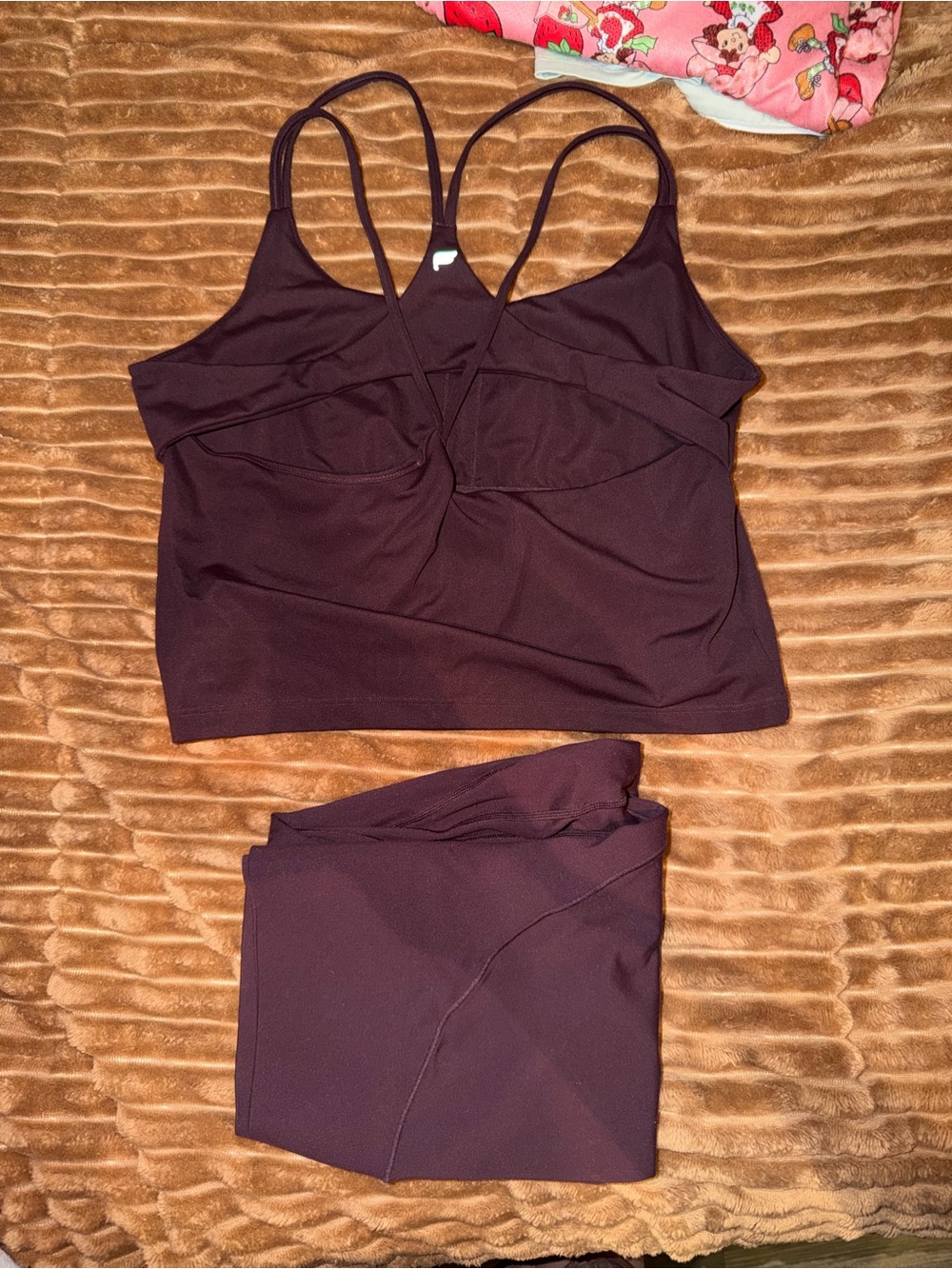 Fabletics Deep Plum Strappy Sports Bra & Skirt Set